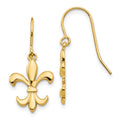 14k Polished Fleur de lis Dangle French Hook Earrings, 26 x 11 mm