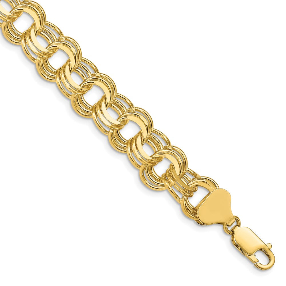 14k 11mm Solid Triple Link 7 inch Charm Bracelet, 7 x 8 mm
