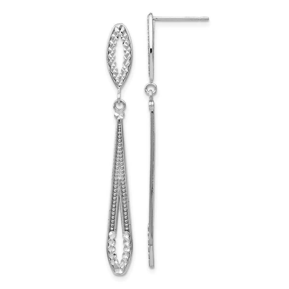 14k White Gold Diamond-cut Open Teardrop Dangle Post Earrings, 48 x 5 mm