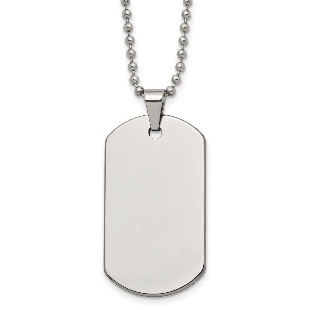 Chisel Tungsten Polished Dog Tag 22 inch Necklace, 22 x 24 mm