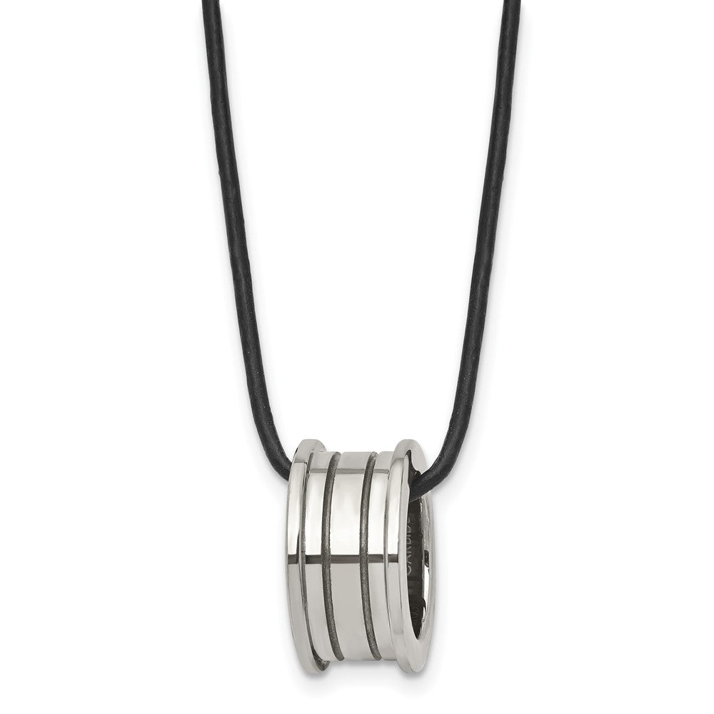 Tungsten Polished Leather Cord 18in Necklace, 18 mm