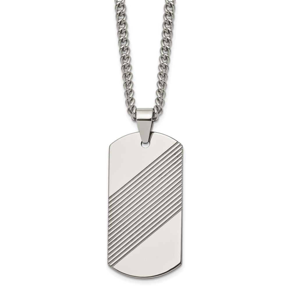 Chisel Tungsten Textured and Polished Dog Tag 24 inch Necklace, 24 x 25.6 mm