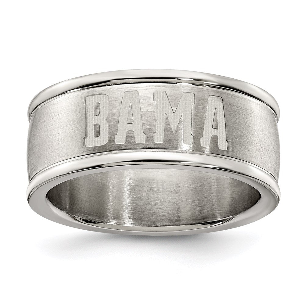 UNIV OF ALABAMA STAINLESS STEEL LOGO BAND RING SIZE 6, 0.7 x 0.3 mm