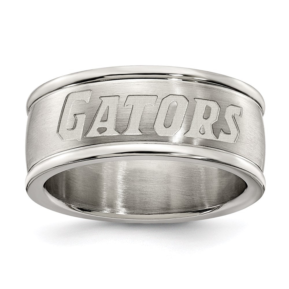 UNIV OF FLORIDA STAINLESS STEEL LOGO BAND RING SIZE 8, 0.7 x 0.3 mm