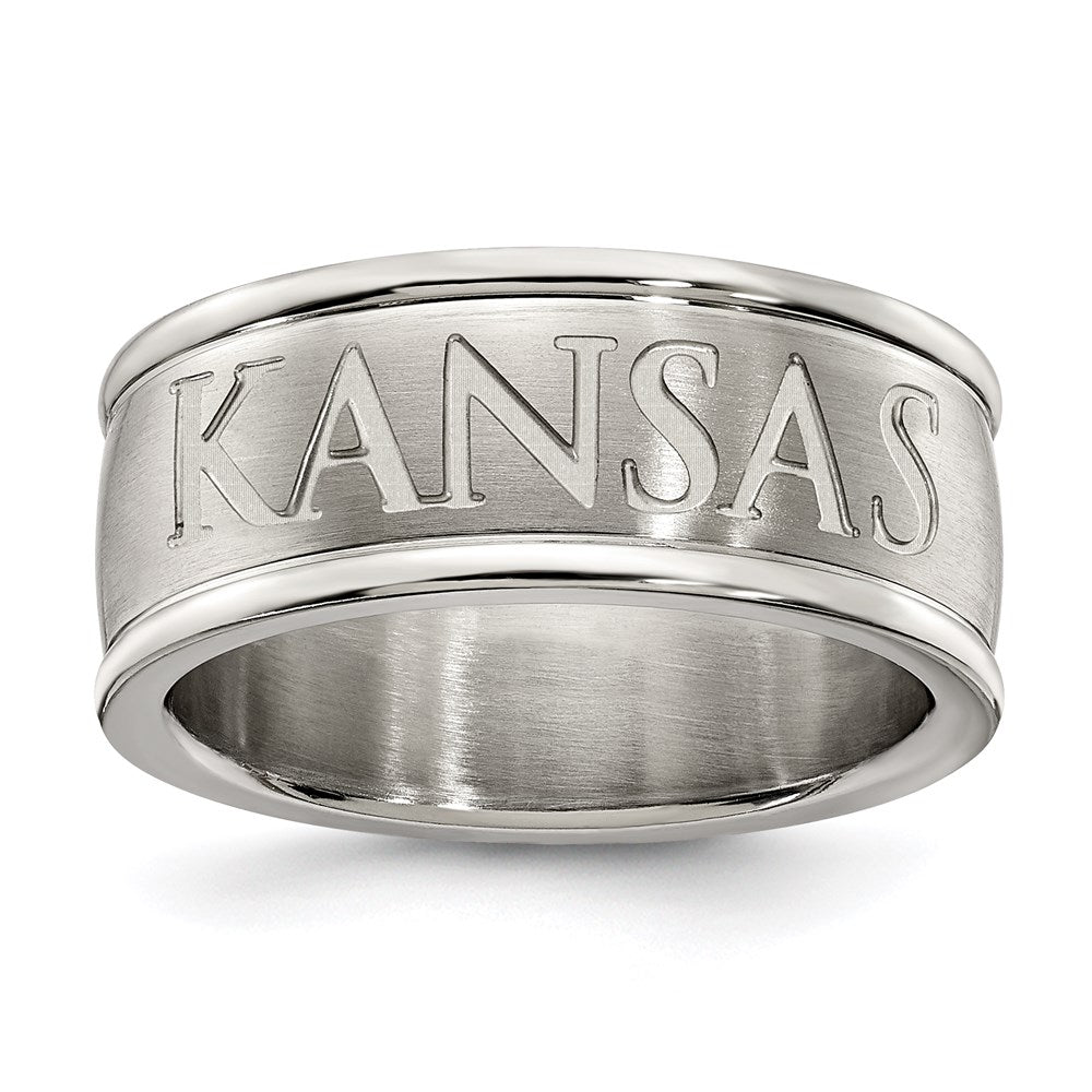 UINV OF KANSAS STAINLESS STEEL LOGO BAND RING SIZE 6, 0.7 x 0.3 mm