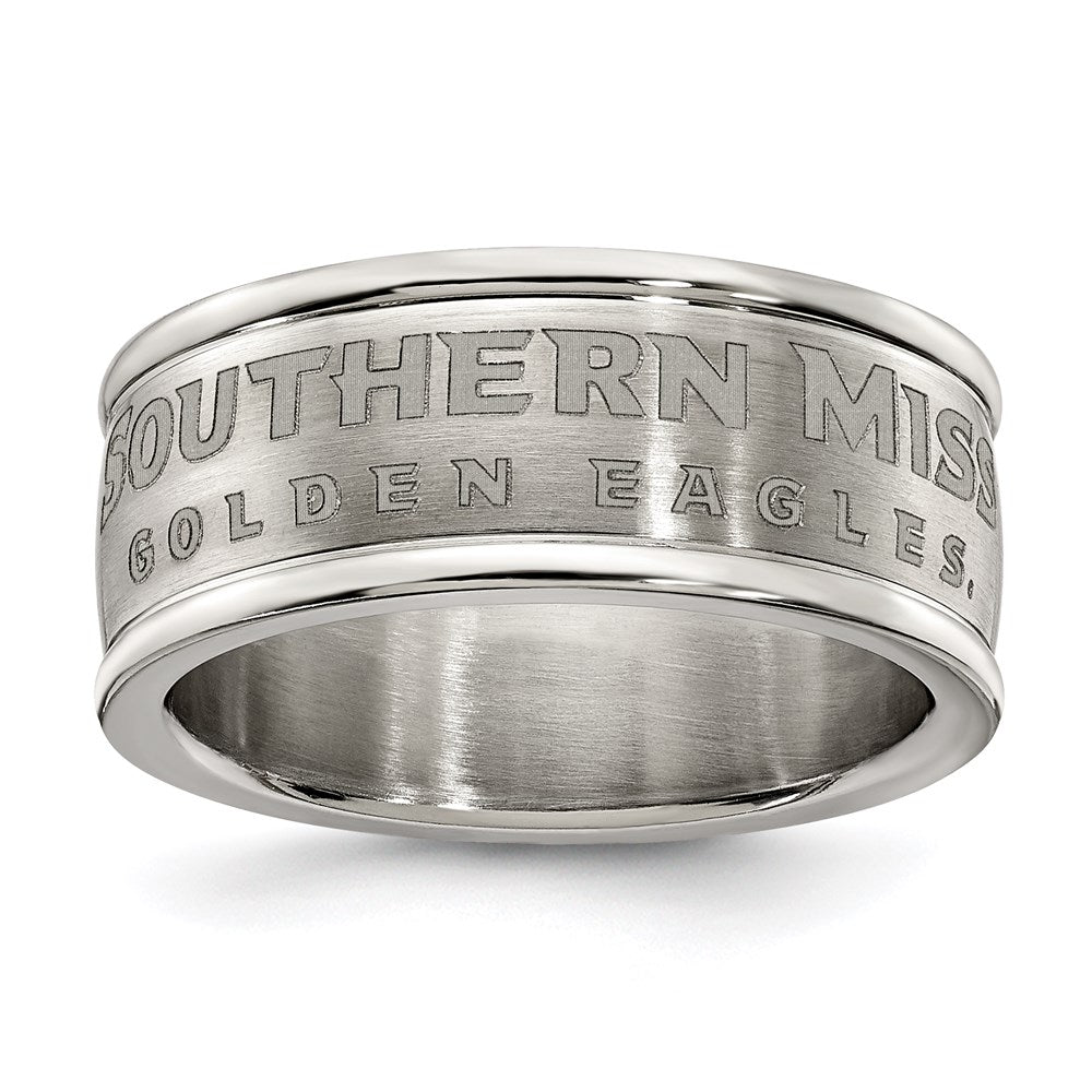UNIV OF SOUTHERN MISS STAINLESS STEEL LOGO BAND RING SIZE 7, 0.7 x 0.3 mm