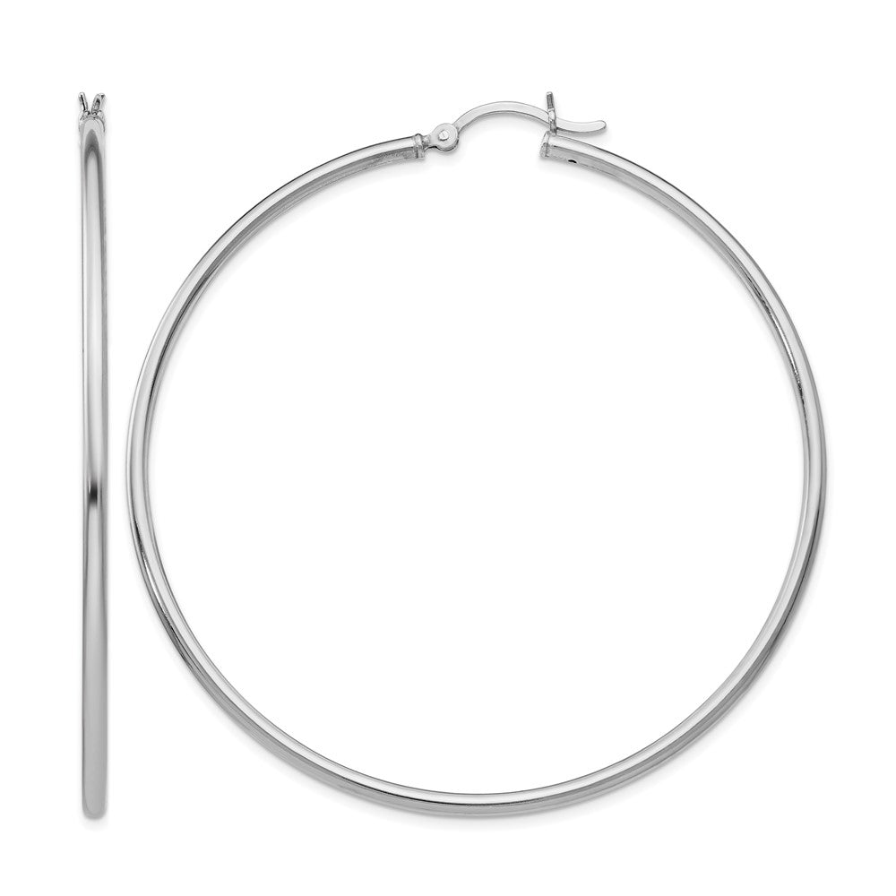 Sterling Silver Rhodium-plated Polished Hinged Hoop Earrings, 62 x 2 mm