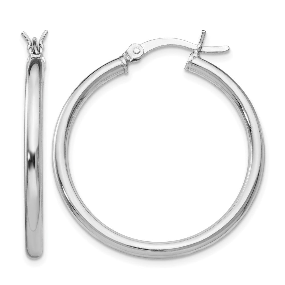Sterling Silver Rhodium-plated Polished Hinged Hoop Earrings, 30 x 2.5 mm