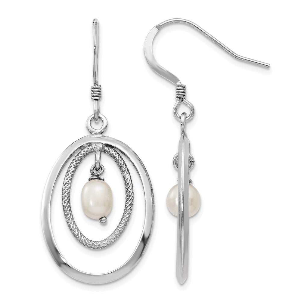 Sterling Silver Rhodium-plated FW Cultured Pearl Dangle Earrings, 42 x 17.93 mm