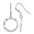 Sterling Silver Rhod-pltd  Textured Shepherd Hook Dangle Earrings, 30.5 x 15.73 mm