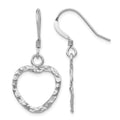 Sterling Silver RH-pltd  Textured Heart Shepherd Hook Earrings, 33 x 15.85 mm