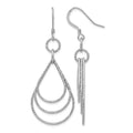 Sterling Silver Rhod-pltd  Textured Shepherd Hook Dangle Earrings, 56.5 x 20.78 mm