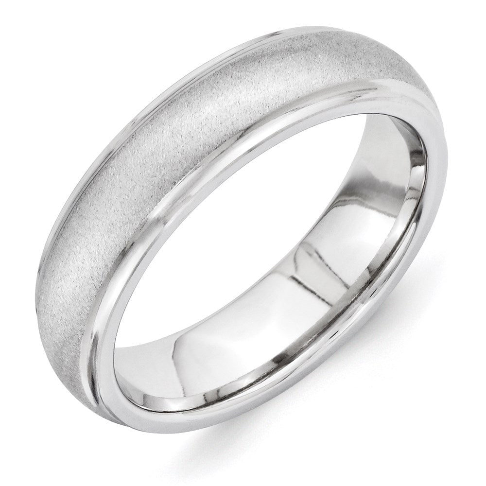Vitalium Stone Finish Center Grooved Polished Edge 6mm Band, Size 10, 6 mm