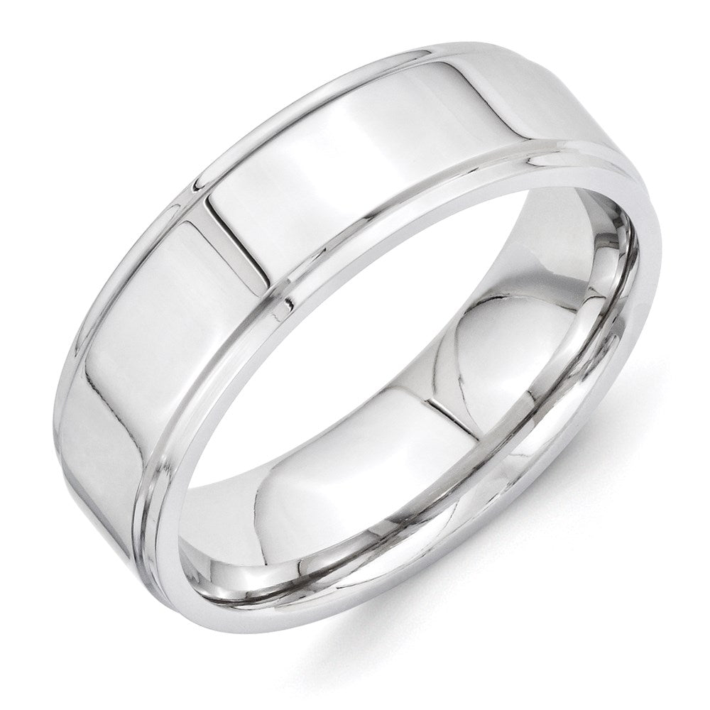 Vitalium Polished 7mm Ridged Edge Flat Band, Size 8, 7 mm