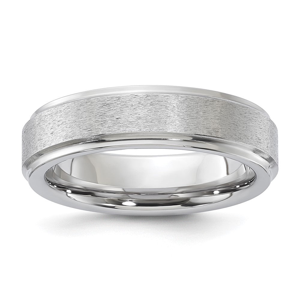 Vitalium Grain Finish Center Ridged Edge Flat 6mm Band, Size 10, 6 mm