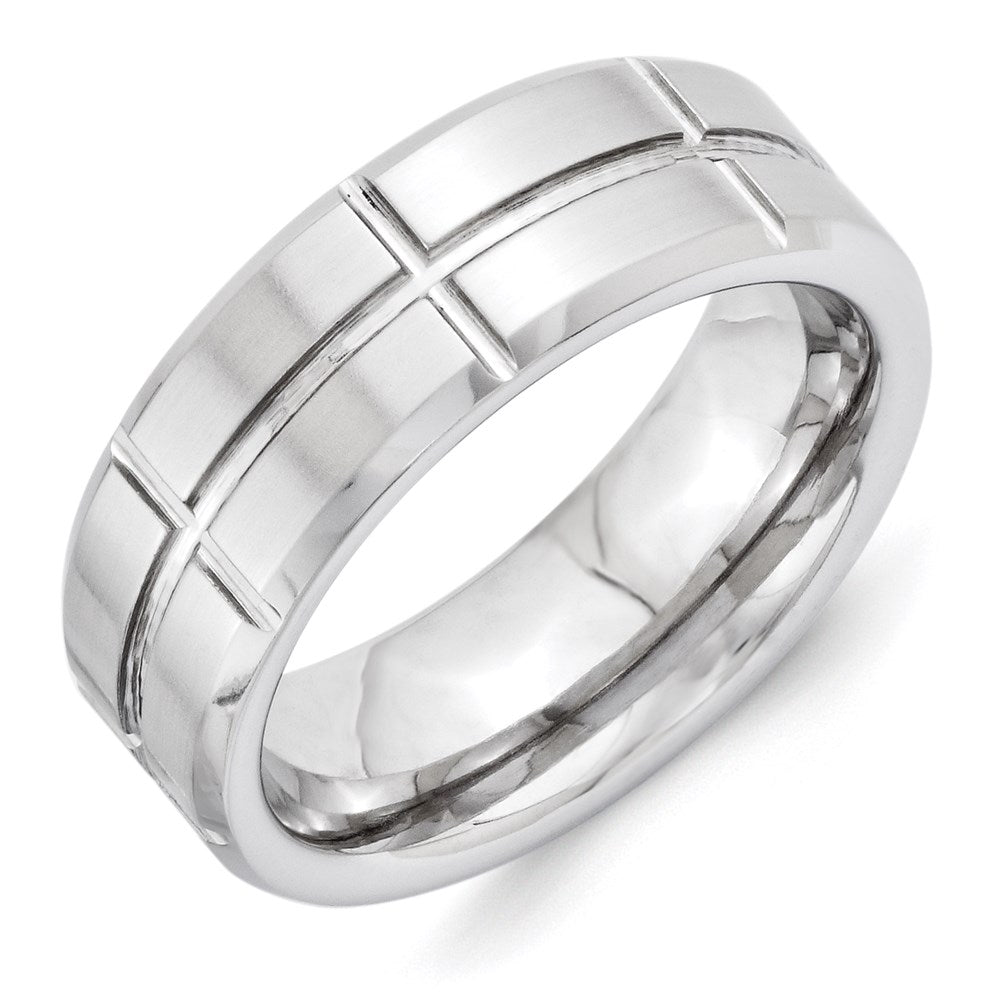 Vitalium Brushed Center Grooved 8mm Beveled Edge Band, Size 10, 8 mm
