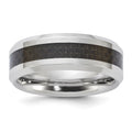 Vitalium Black Polished Carbon Fiber Inlay Beveled Edge 8mm Band, Size 10, 8 mm