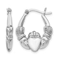 Sterling Silver Rhodium-plated Polished Claddagh Hoop Earrings, 22.5 x 3.4 mm