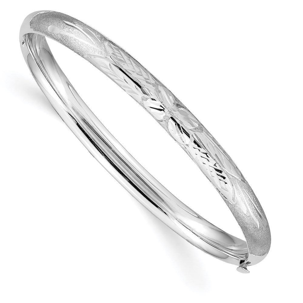 14k 3/16 White Gold Florentine 5mm Hinged Baby Bangle, 6 x 5 mm