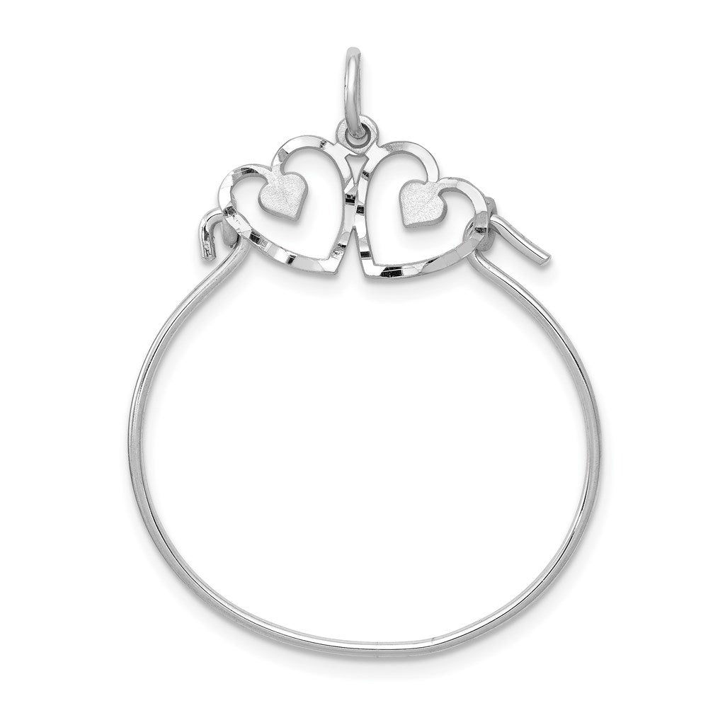 14k White Gold Diamond-cut Heart Charm Holder Pendant, 35 x 25 mm