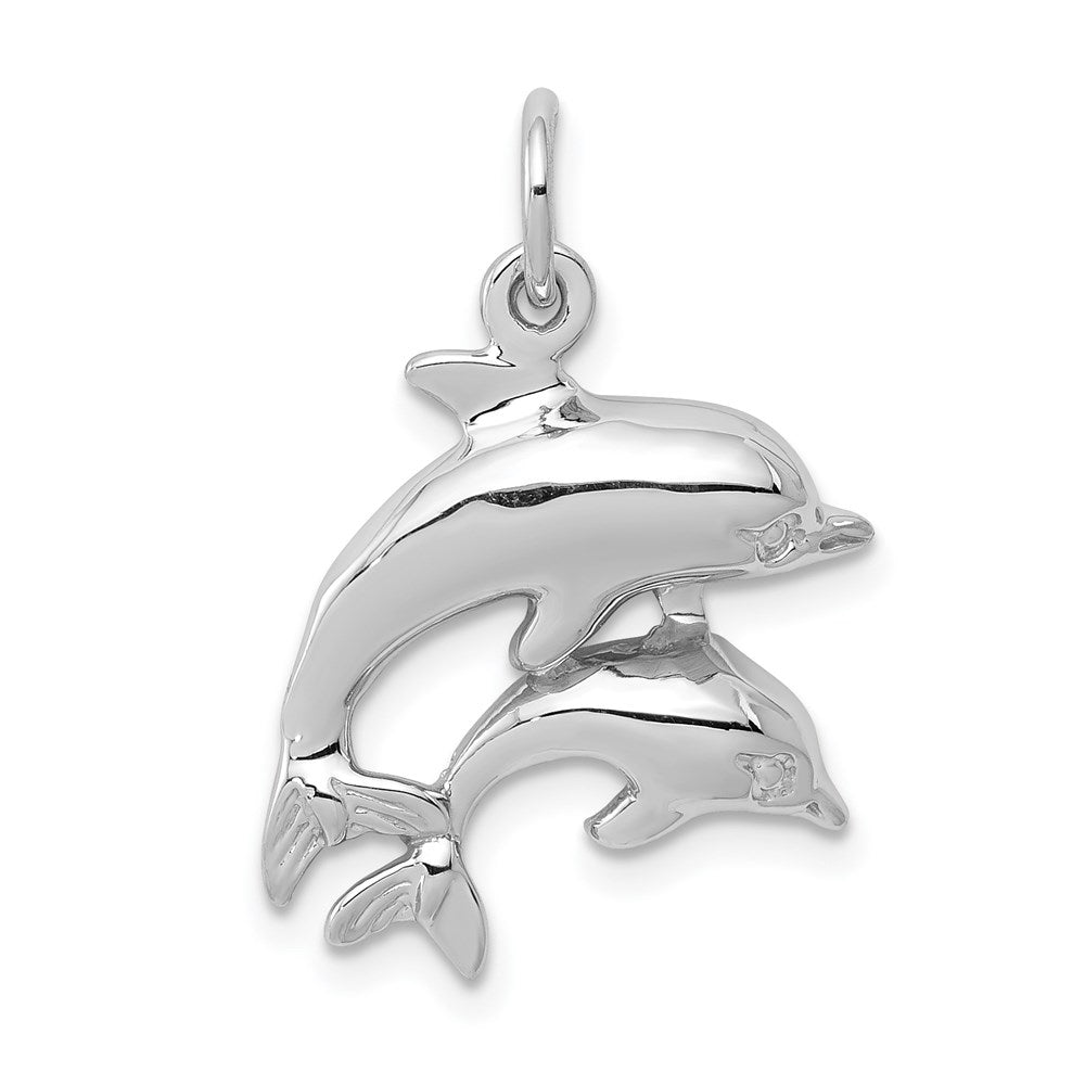 14k White Gold Dolphin Pair Charm, 22 x 17 mm
