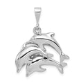 14k White Gold Polished Three Dolphin Charm, 31 x 23 mm