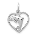 14k White Gold Dolphin in Heart Charm, 19 x 14 mm