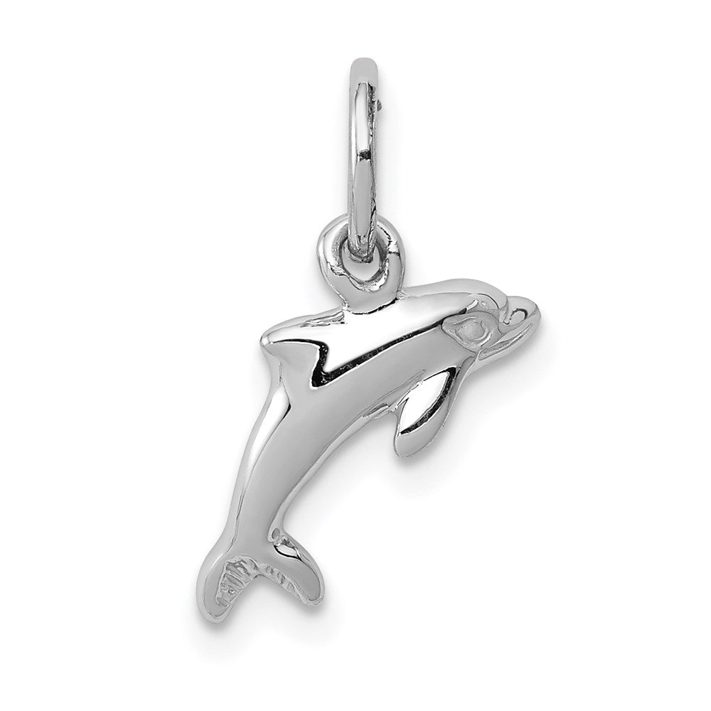 14k White Gold Dolphin Charm, 15 x 13 mm