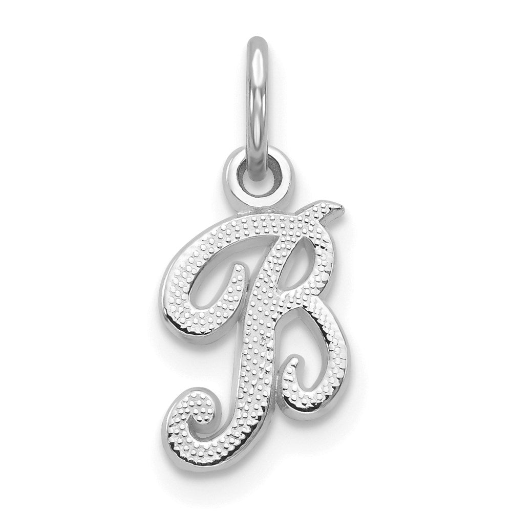 14KW White Gold Casted Script Letter B Initial Charm, 12.77 x 7.51 mm