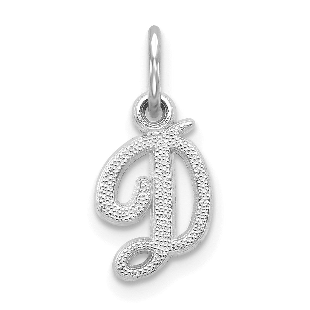 14KW White Gold Casted Script Letter D Initial Charm, 12.36 x 7.77 mm