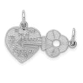 14K White Gold Polished 2-Piece Break-Apart HE WHO HOLDS THE KEY CAN UNLOCK MY HEART Charm, 18 x 23.5 mm