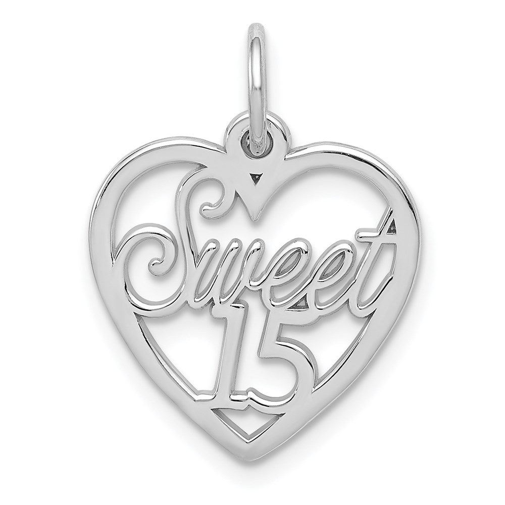 14k White Gold Sweet 15 Charm, 20 x 16 mm