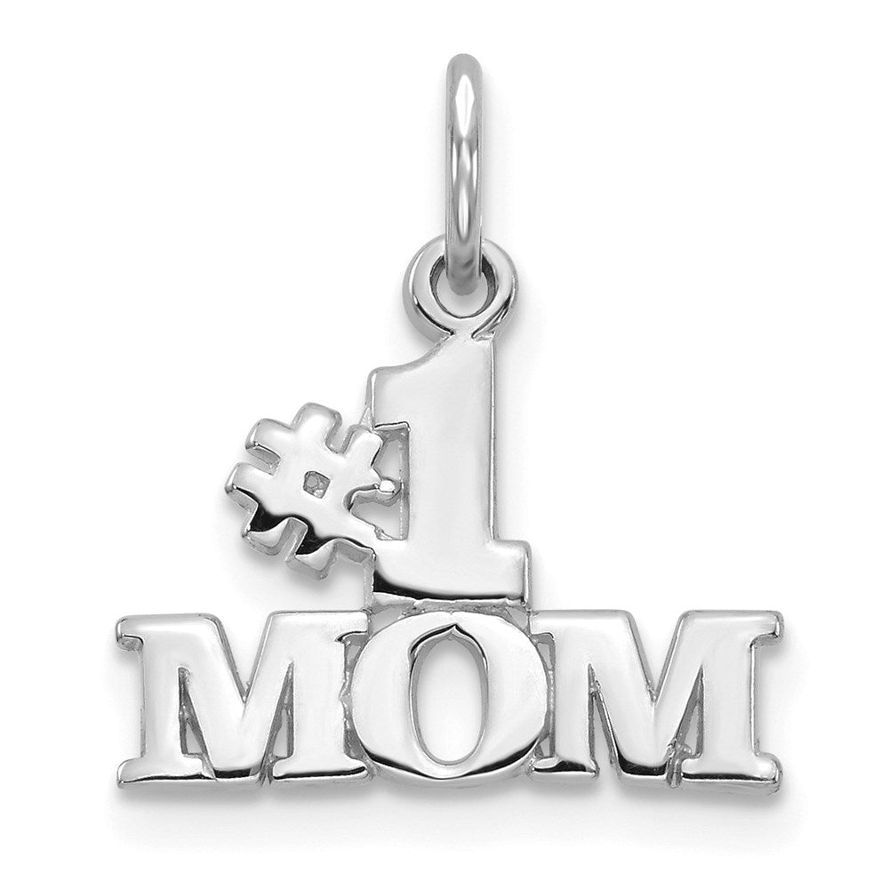 14k White Gold #1 MOM Charm, 18 x 15 mm
