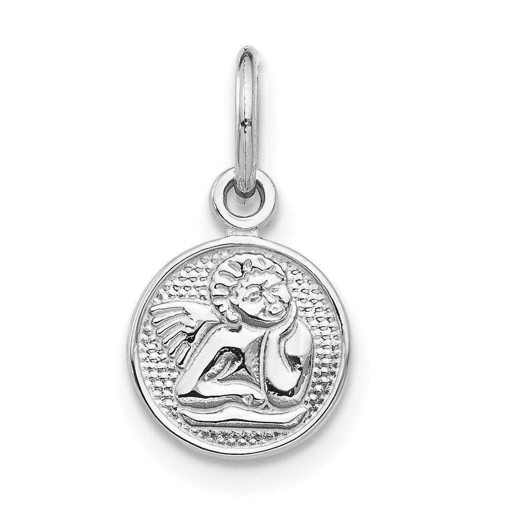 14k White Gold Small Polished Angel Round Charm, 11 x 8.5 mm