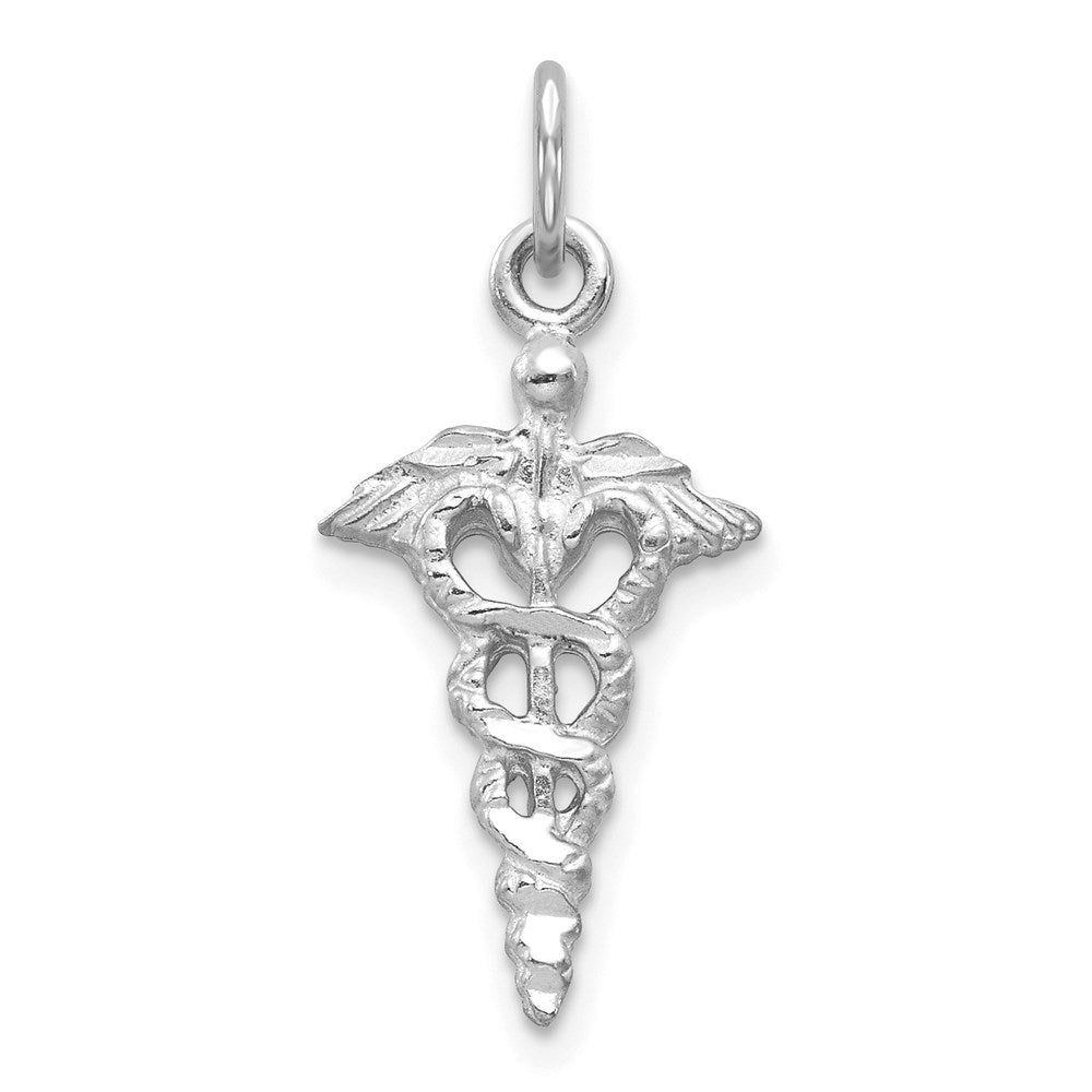 14k White Gold 3-D Caduceus Charm, 16 x 11 mm