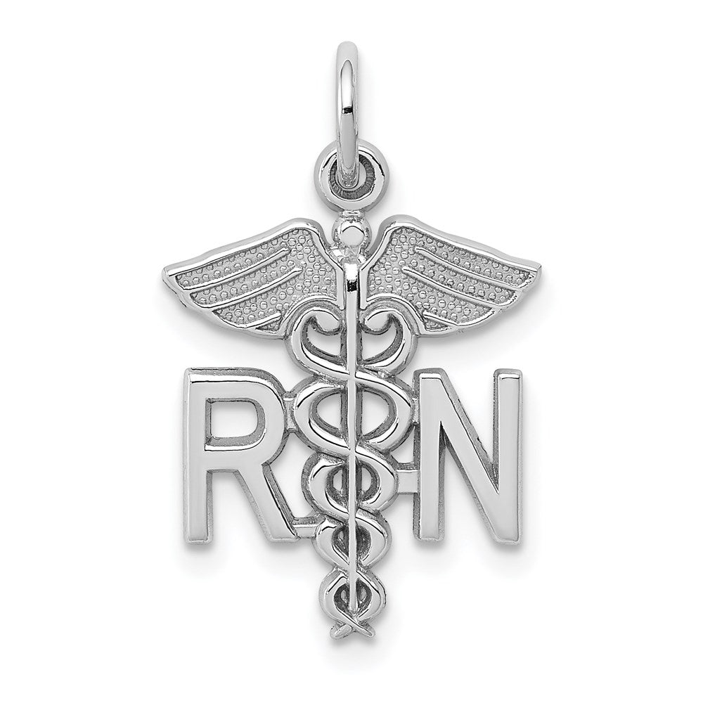 14k White Gold RN Registered Nurse Charm, 25 x 12 mm