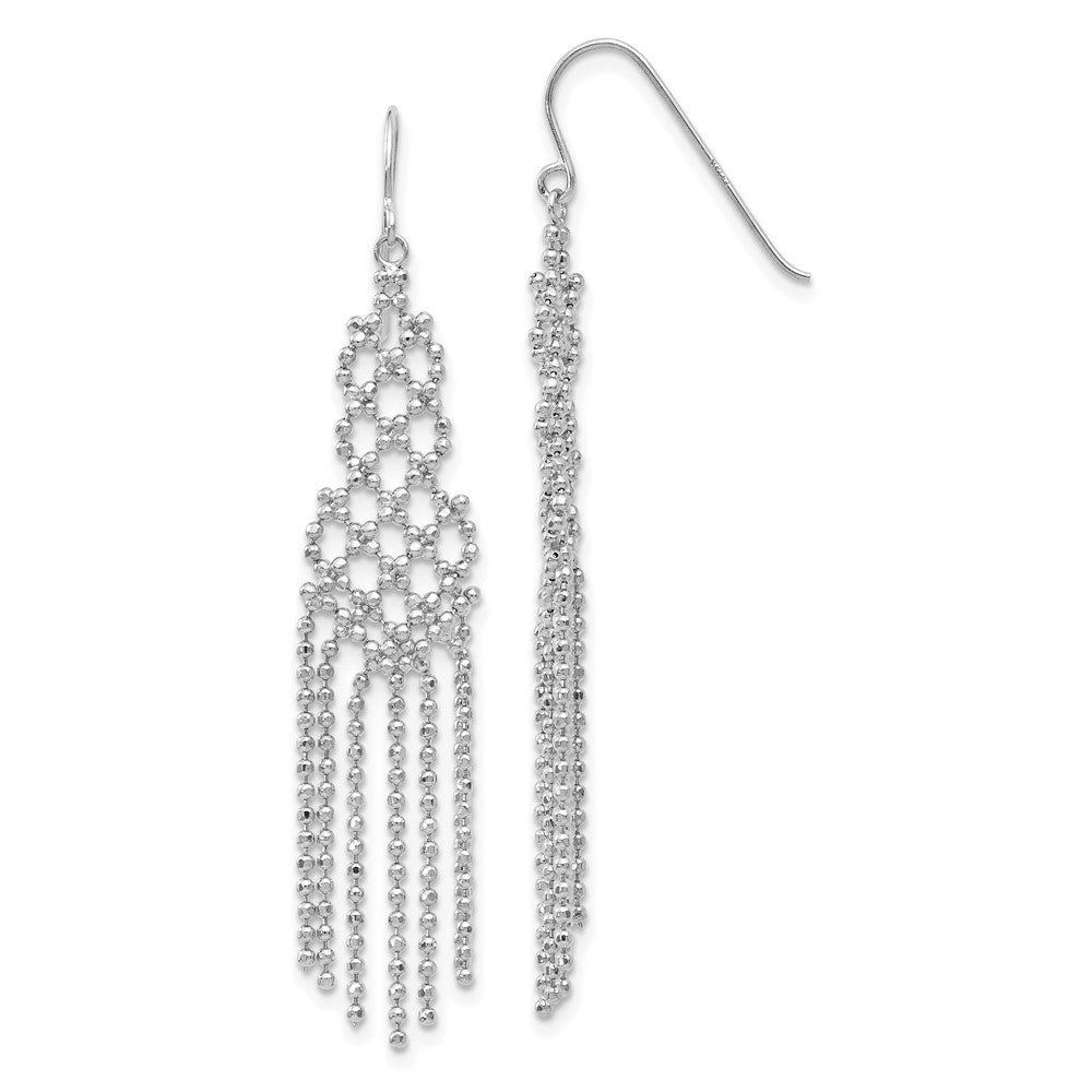 14K White Gold Fringe Beaded Chain Dangle French Hook Earrings, 55 x 11 mm