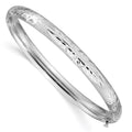 14k 4/16 White Gold Florentine Engraved 6.00mm Hinged Round Bangle Bracelet, 7 x 6 mm