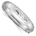 14k 7/16 White Gold Florentine Engraved 10.00mm Hinged Round Bangle Bracelet, 7 x 10 mm