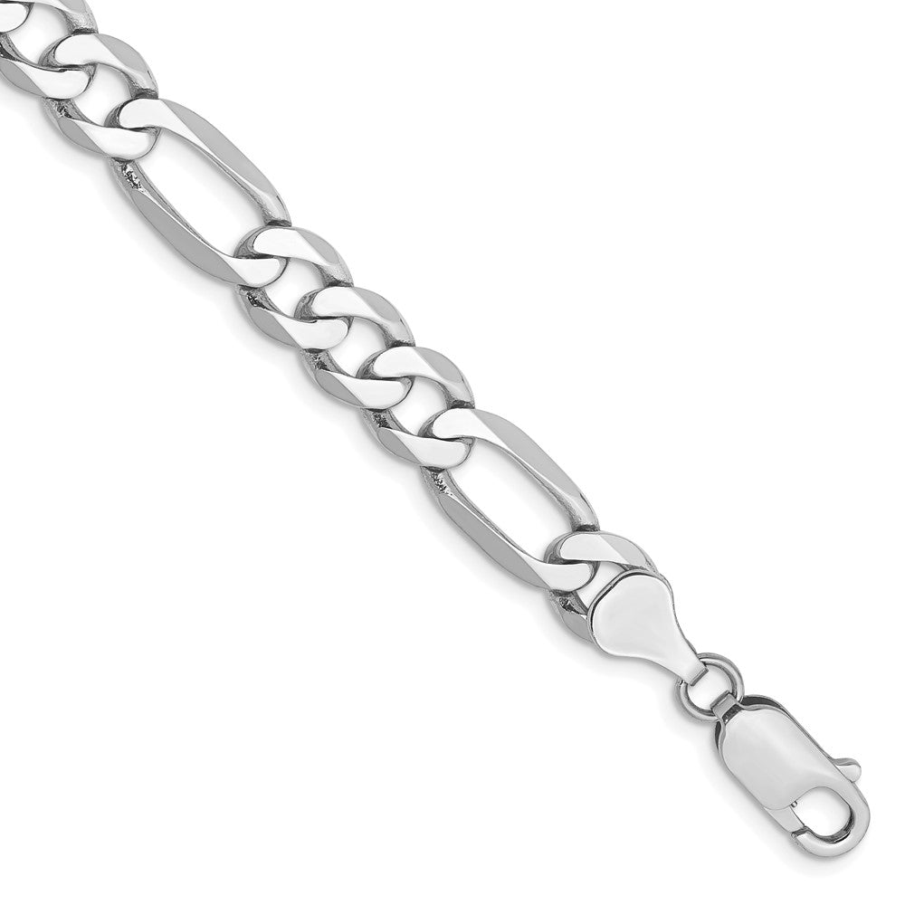 14K White Gold 8 inch 7mm Flat Figaro with Lobster Clasp Bracelet, 8 x 7 mm