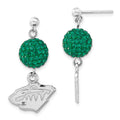 Sterling Silver NHL Minnesota Wild Green Crystal Post Dangle Earrings, 31.6 x 15.9 mm