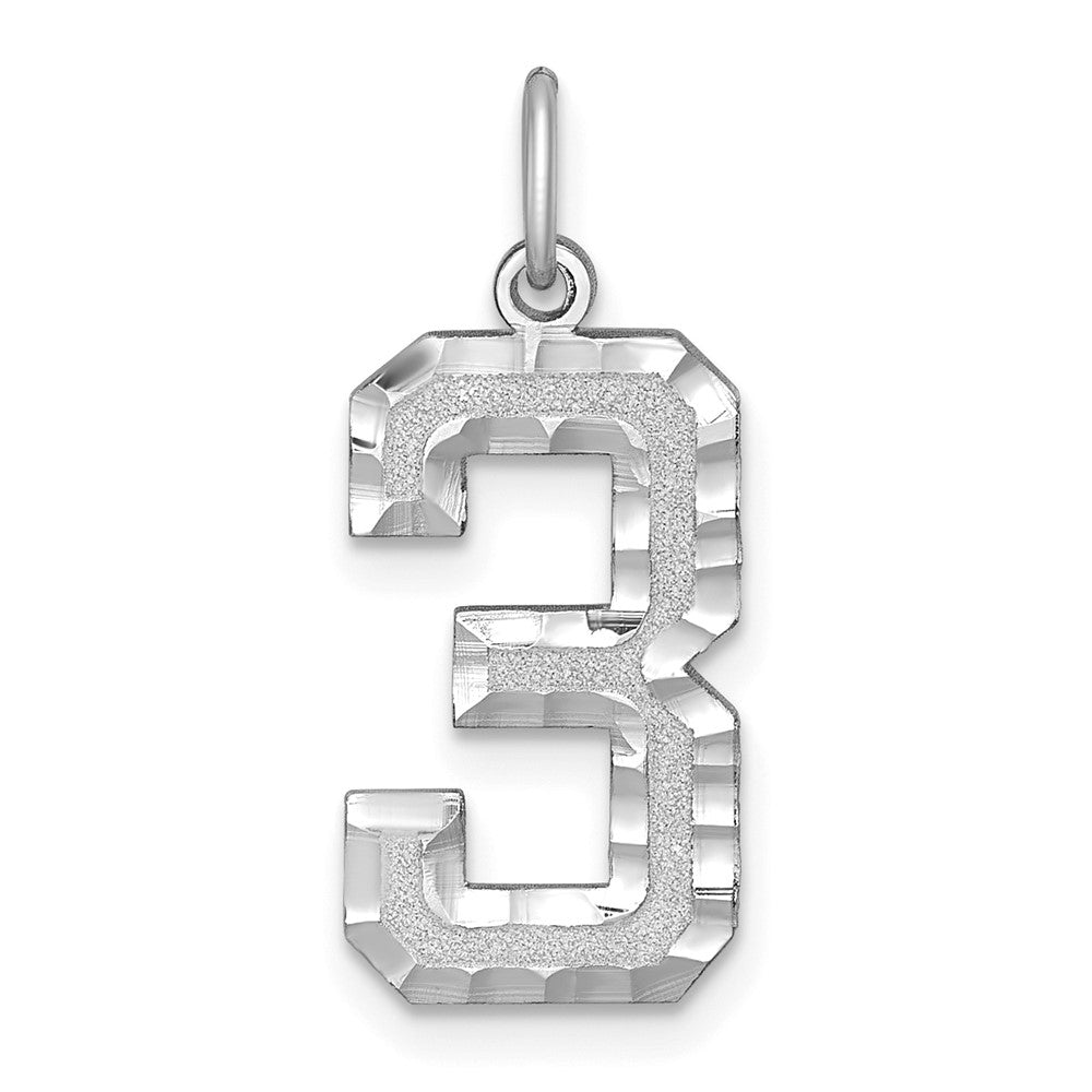 14kw Large Brushed Diamond-cut Number 3 Charm, 20.37 x 11.27 mm