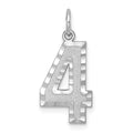14kw Large Brushed Diamond-cut Number 4 Charm, 20.38 x 11.36 mm