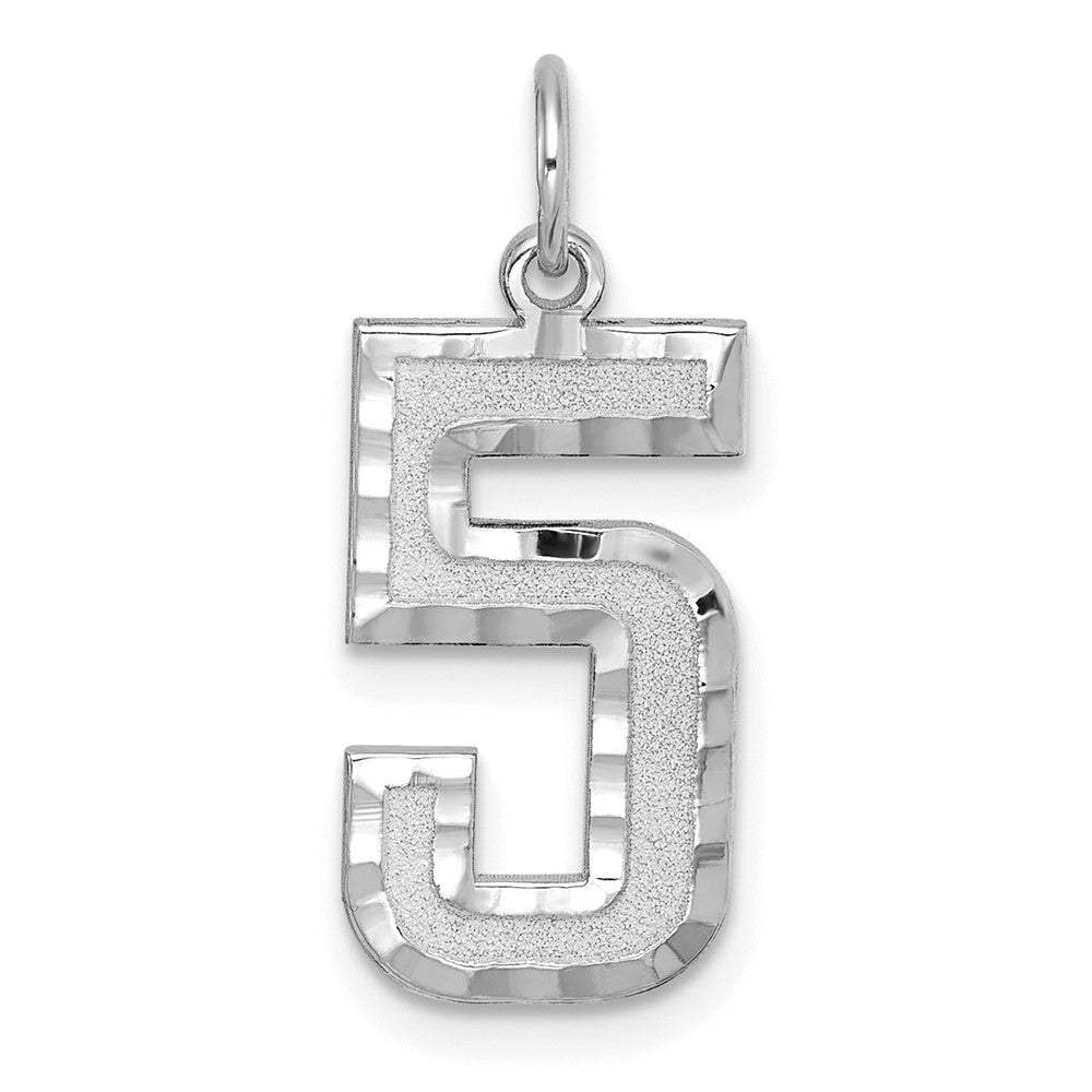 14kw Large Brushed Diamond-cut  Number 5 Charm, 20.38 x 10.68 mm