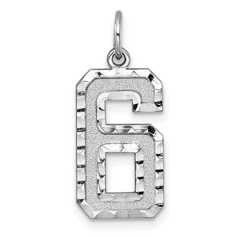 14kw Large Brushed Diamond-cut  Number 6 Charm, 20.38 x 11.81 mm