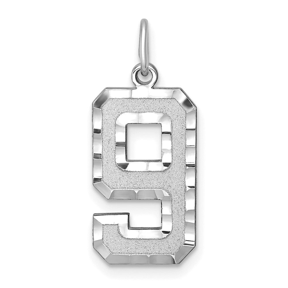 14kw Large Brushed Diamond-cut  Number 9 Charm, 19.95 x 11.28 mm