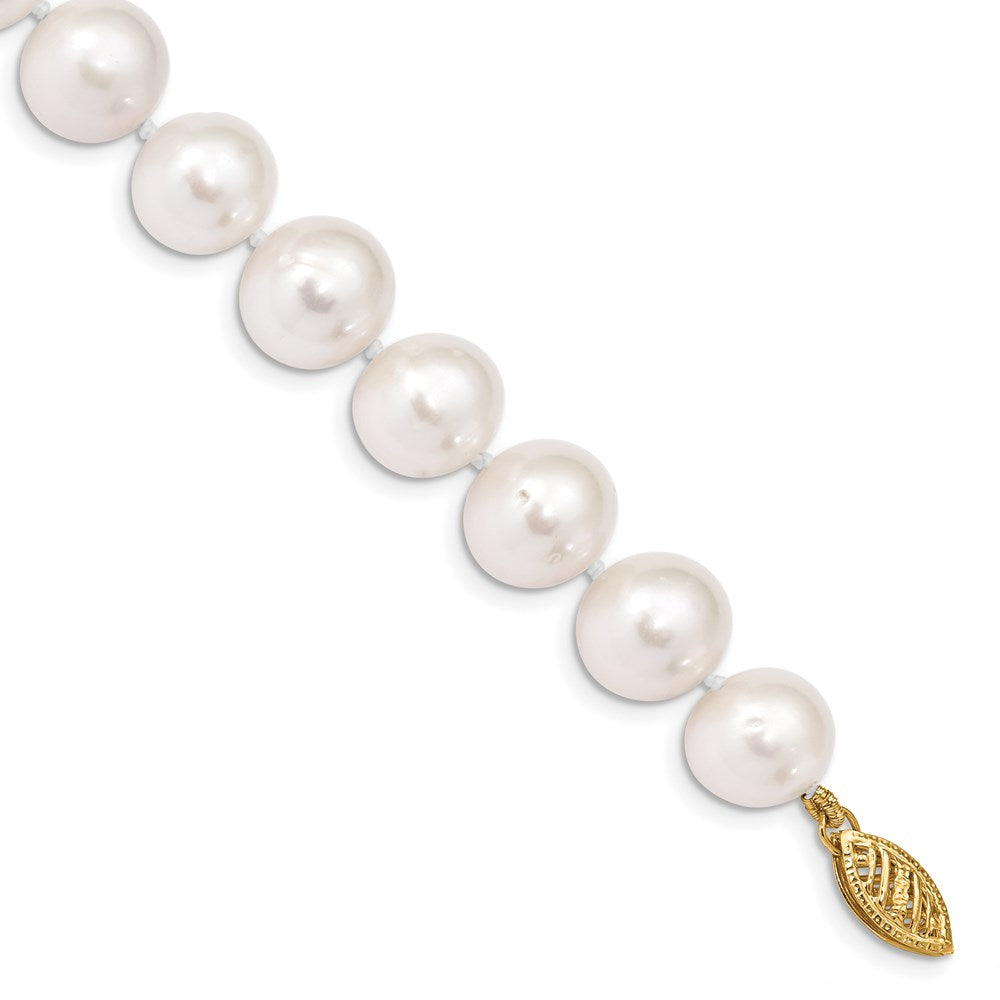 14k 10-11mm White Near-Round Freshwater Cultured Pearl 7.5 inch Bracelet, 7.5 mm