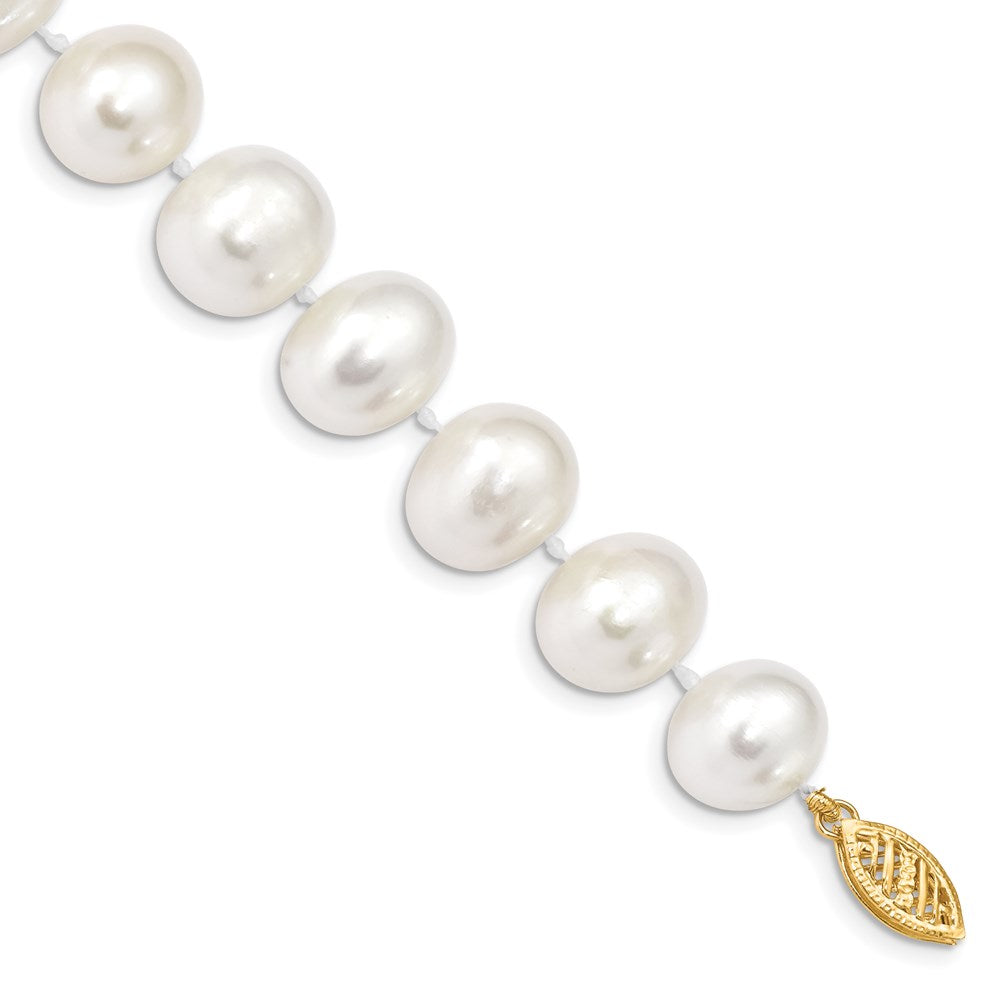 14k 11-12mm White Near-Round Freshwater Cultured Pearl 7.5 inch Bracelet, 7.5 mm