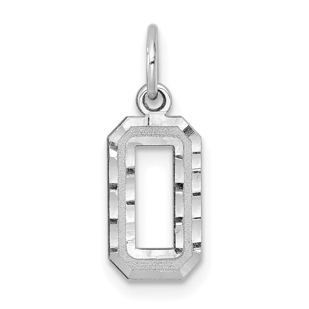 14kw Small Brushed Diamond-cut Number 0 Charm, 15.27 x 7.35 mm