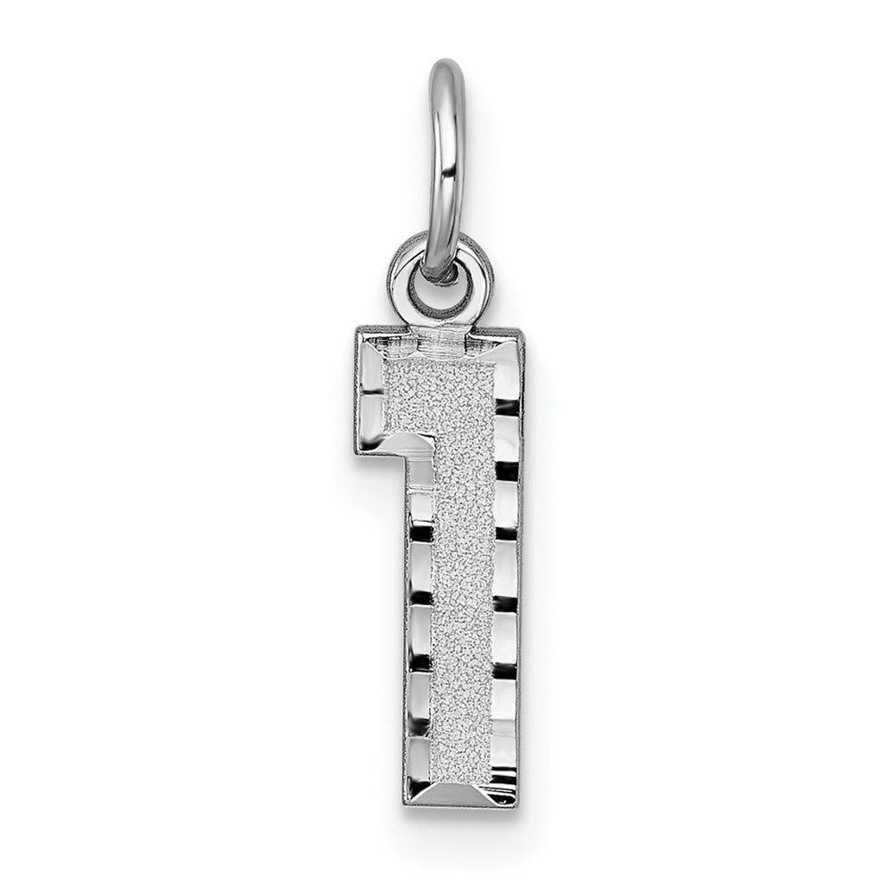 14kw Small Brushed Diamond-cut Number 1 Charm, 15.42 x 4.96 mm